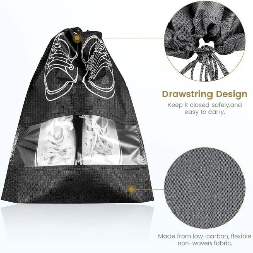 Travel Shoe Storage Bag with Transparent Window – Waterproof Drawstring Shoe Organizer for Travel & Closet