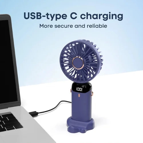 Portable Rechargeable Handheld Fan with Digital Display – Mini USB Cooling Fan for Travel, Office & Home