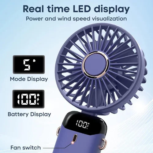 Portable Rechargeable Handheld Fan with Digital Display – Mini USB Cooling Fan for Travel, Office & Home