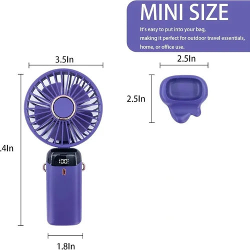 Portable Rechargeable Handheld Fan with Digital Display – Mini USB Cooling Fan for Travel, Office & Home