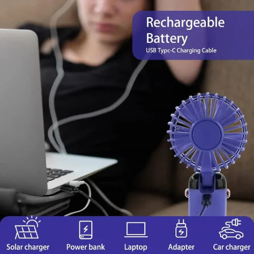 Portable Rechargeable Handheld Fan with Digital Display – Mini USB Cooling Fan for Travel, Office & Home