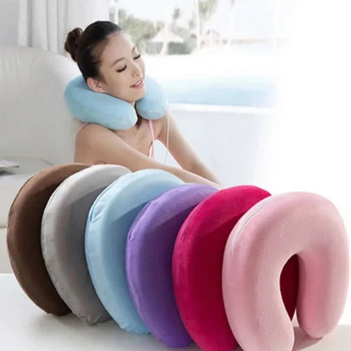 Premium Memory Foam Travel Neck Pillow – Soft U-Shaped Head Support for Airplane, Car, Train, Office & Sleep – Portable & Washable Cover