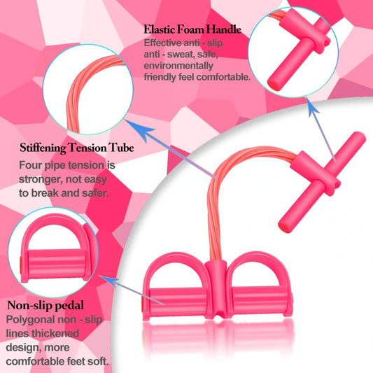 Portable 4 Tube Tummy Trimmer Pedal Resistance Band – Home Gym Fitness Equipment for Men & Women