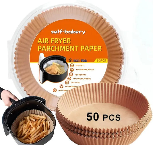 50PCS Air Fryer Disposable Parchment Paper Liners – Non-Stick, Oil-Proof Baking Mats