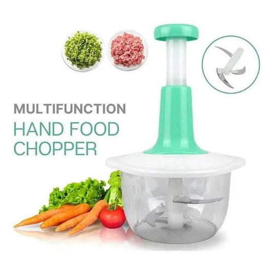 Manual Hand Push Chopper – Hand Operated Food Processor with 3 Free Blades