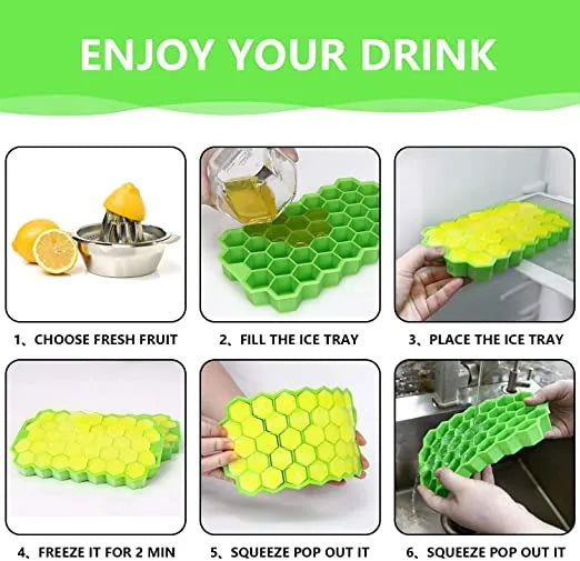 Silicone Honeycomb Ice Cube Tray with Lid