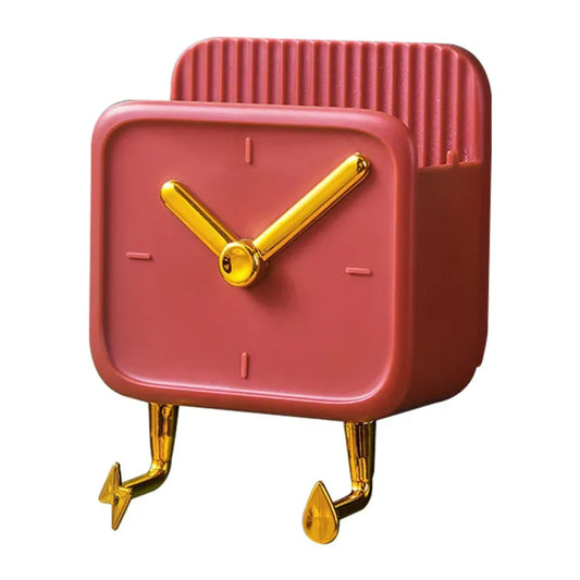 Wall-Mounted Multifunctional Clock & Mobile Holder – Space-Saving Design