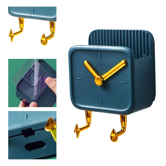 Wall-Mounted Multifunctional Clock & Mobile Holder – Space-Saving Design