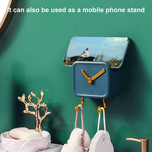Wall-Mounted Multifunctional Clock & Mobile Holder – Space-Saving Design