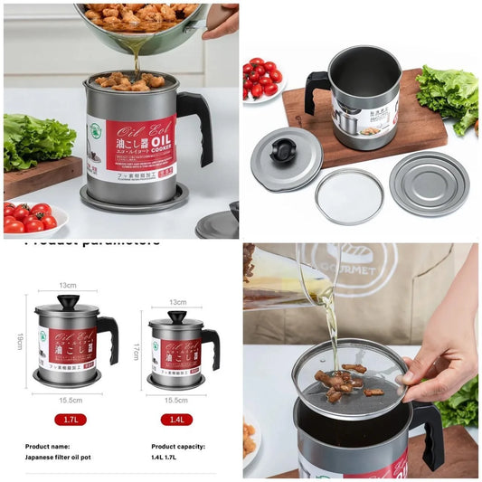 Oil Filter Cooker Pot – Stainless Steel Grease Separator & Storage