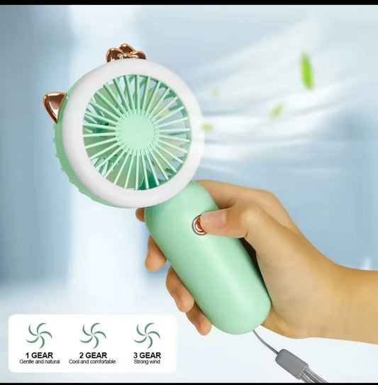 USB Rechargeable Mini Portable Fan – Handheld Fan with Night Light