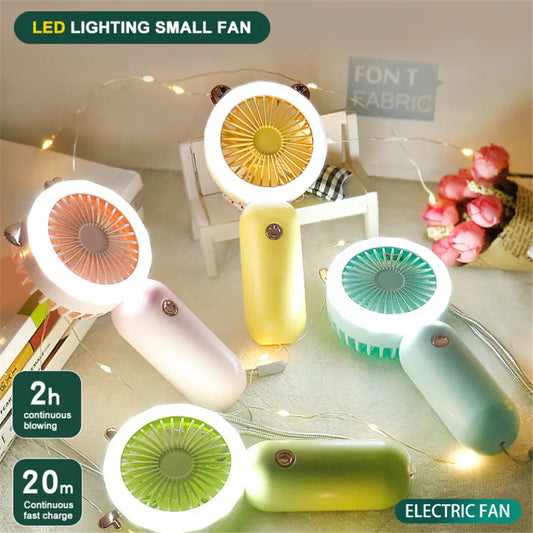 USB Rechargeable Mini Portable Fan – Handheld Fan with Night Light
