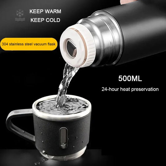 Stainless Steel Vacuum Flask 500ml – Thermos Bottle with 3 Cups