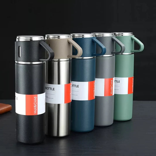 Stainless Steel Vacuum Flask 500ml – Thermos Bottle with 3 Cups