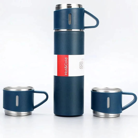 Stainless Steel Vacuum Flask 500ml – Thermos Bottle with 3 Cups