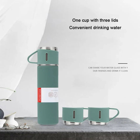 Stainless Steel Vacuum Flask 500ml – Thermos Bottle with 3 Cups