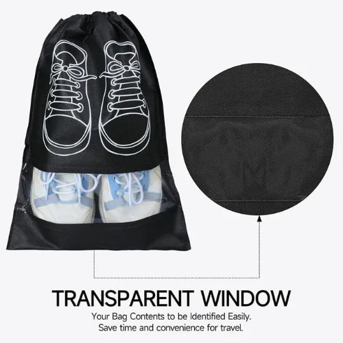 Travel Shoe Storage Bag with Transparent Window – Waterproof Drawstring Shoe Organizer for Travel & Closet