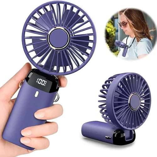 Portable Rechargeable Handheld Fan with Digital Display – Mini USB Cooling Fan for Travel, Office & Home