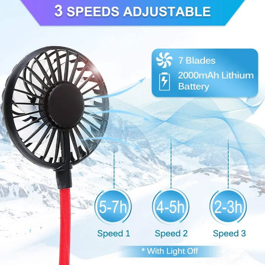 360° Rotation USB Rechargeable Wearable Portable Neck Fan