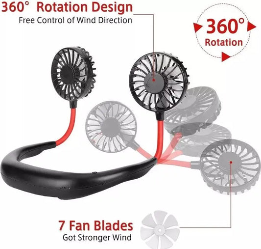 360° Rotation USB Rechargeable Wearable Portable Neck Fan