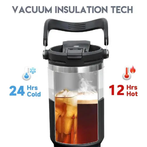 Vacuum Insulated Water Bottle – Stainless Steel Travel Mug, Leakproof Coffee Tumbler for Hot & Cold Drinks