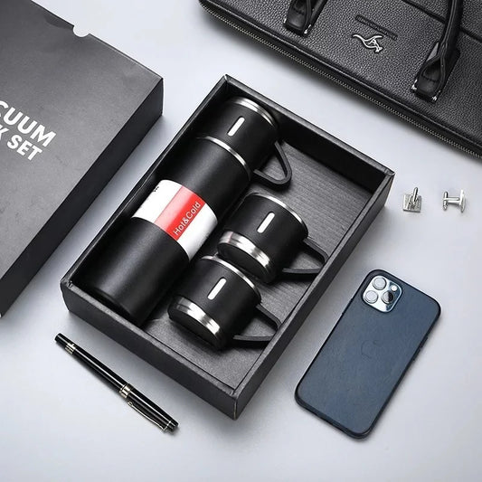Stainless Steel Vacuum Flask 500ml – Thermos Bottle with 3 Cups